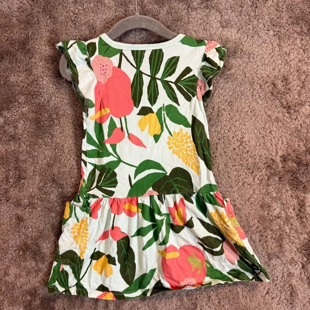 Tea Collection Flutter Sleeve Pocket Dress Floral Tropical Girls 3 3T